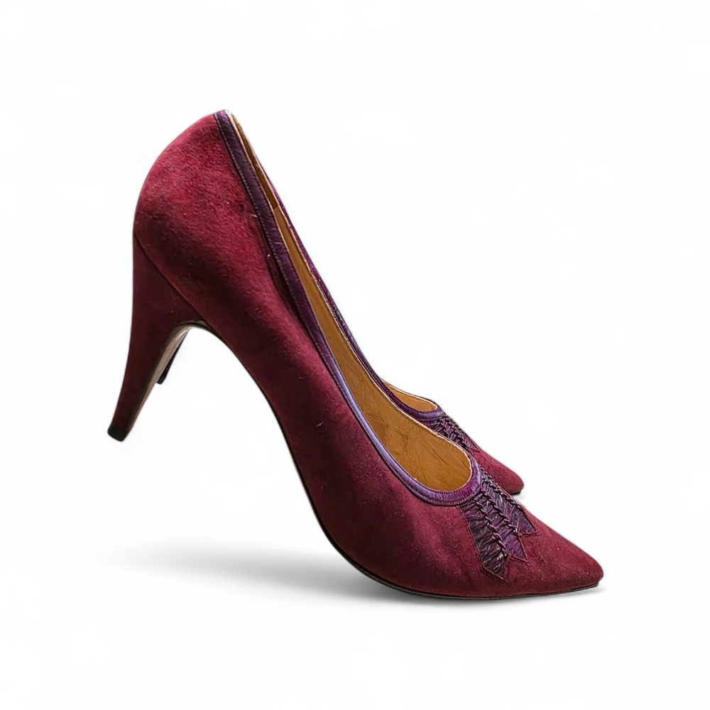 Vintage Bordeaux Suede and Leather Italian Made Stilettos Size 39 (8.5)